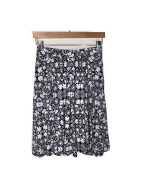 LuLaRoe Womens Skirt Small Black White Floral A Line Pull On Stretch Casual